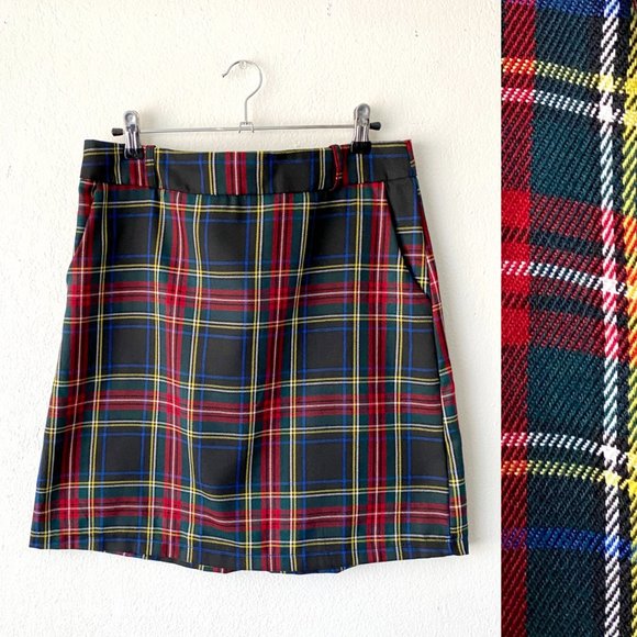 Plaid Mini-Skirt Size Large 33 Inch Waist Librarian Chic Preppy Skirt Schoolgirl - Picture 8 of 8